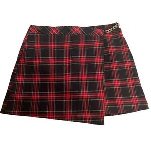 Joe B Tartan Plaid Heather Chain Faux Wrap Mini Skirt Junior’s Size XL